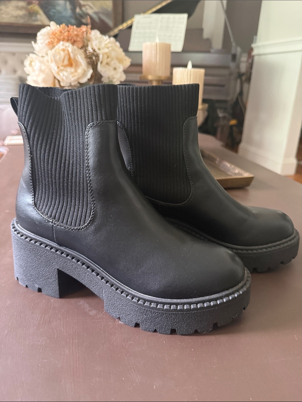 Madden Girl Black Chunky Lug Chelsea Ankle Boots